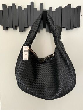 Anthropologie Black Woven Knot-Handle Hobo
